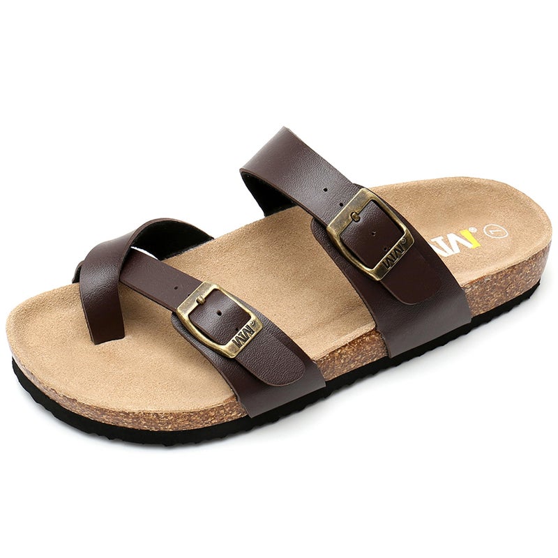 WTW Men's Cork Footbed Sandals Slip on Beach Slide Slipper Shoes with Adjustable Metal Buckle Strap for Men Causal Style - Image 1